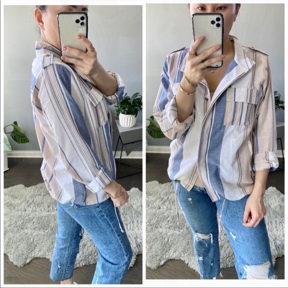 Striped Lightweight Button Down Jacket Size Large - image 5